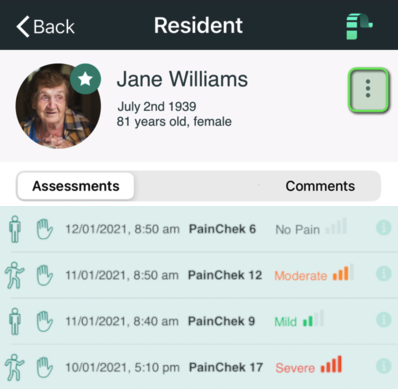 Displaying the Resident Actions Menu – PainChek Support